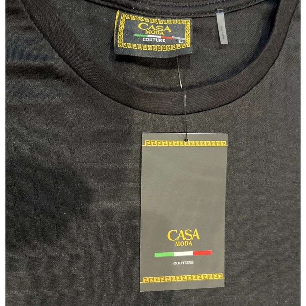 NWT Casa Moda Couture~LARGE~Men's SS Knit Tee Black Textured X Line Pattern - Picture 4 of 10